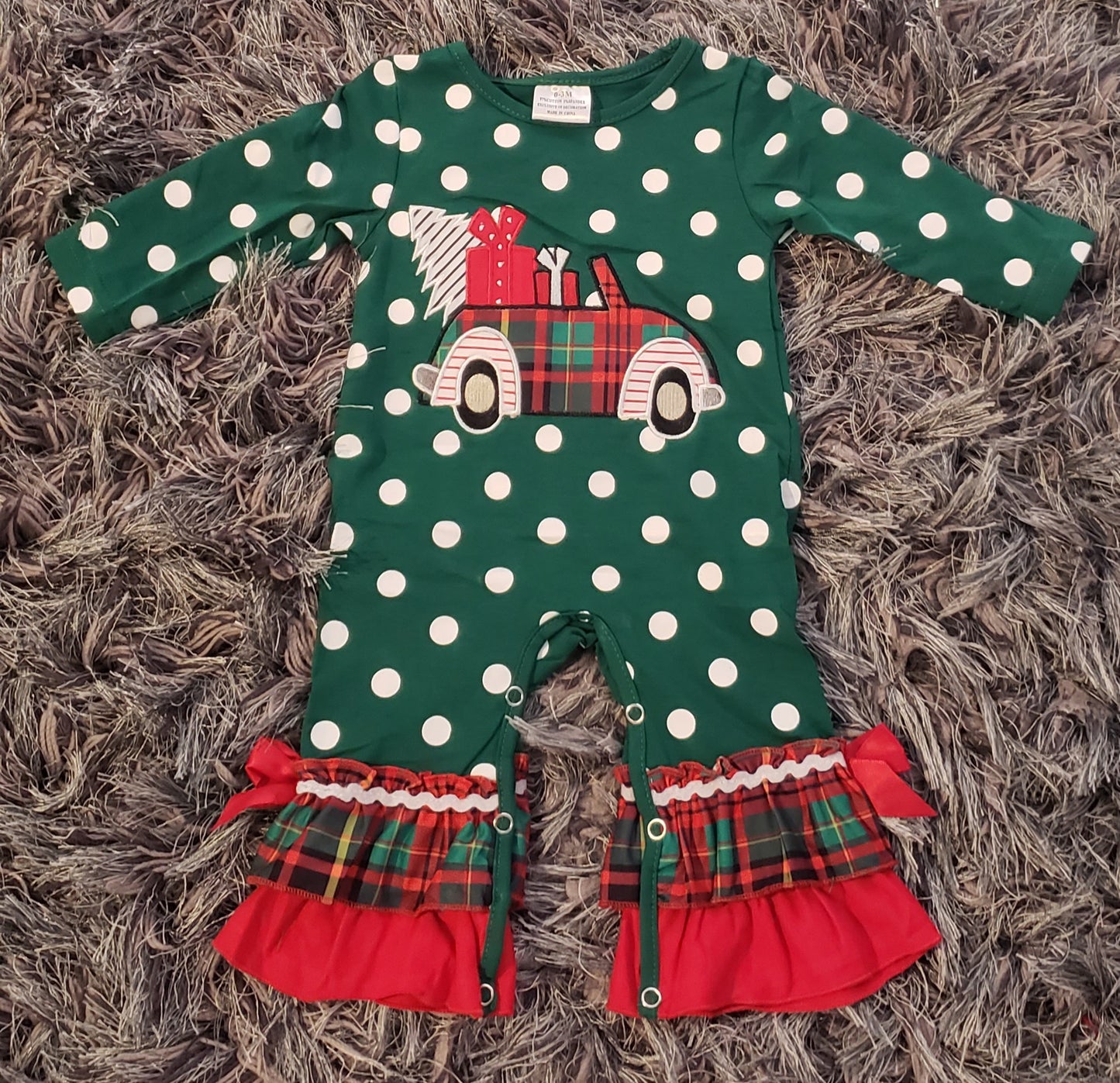 Green Polka Dot Christmas Truck Romper - AVA Boutique