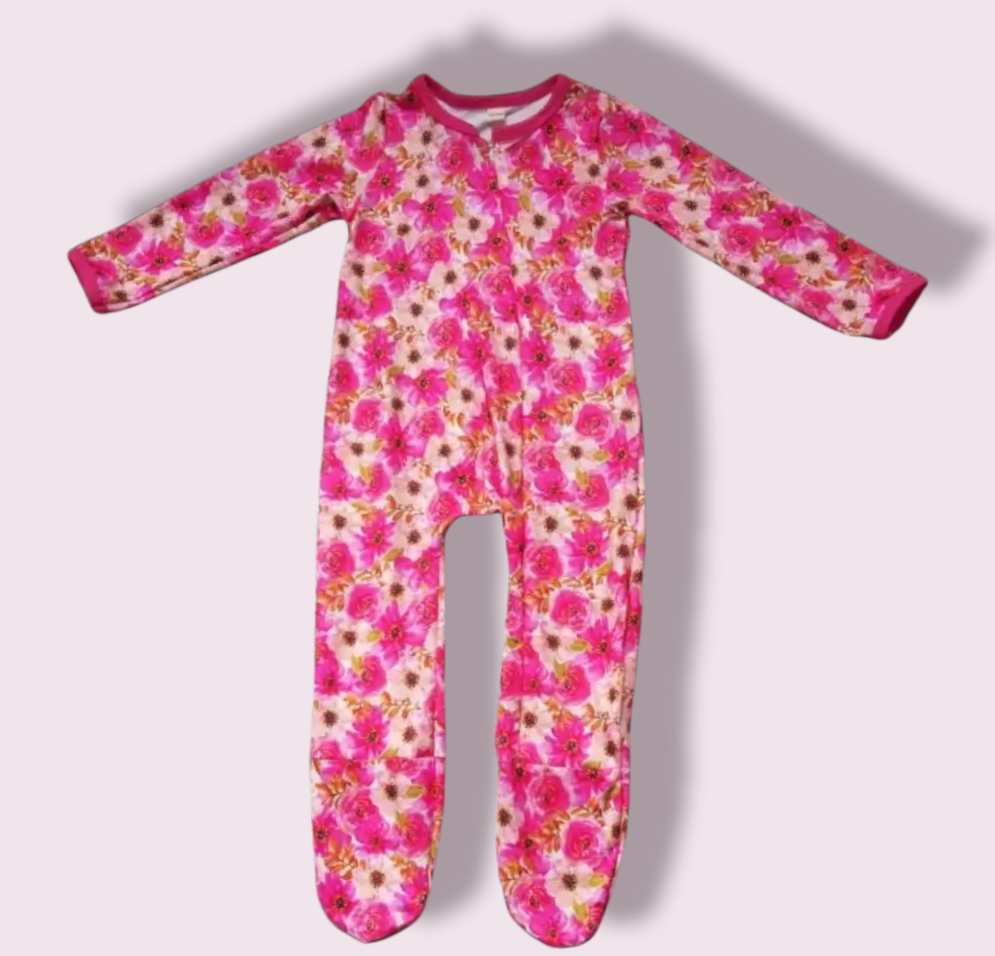 Pink Floral Footed Romper