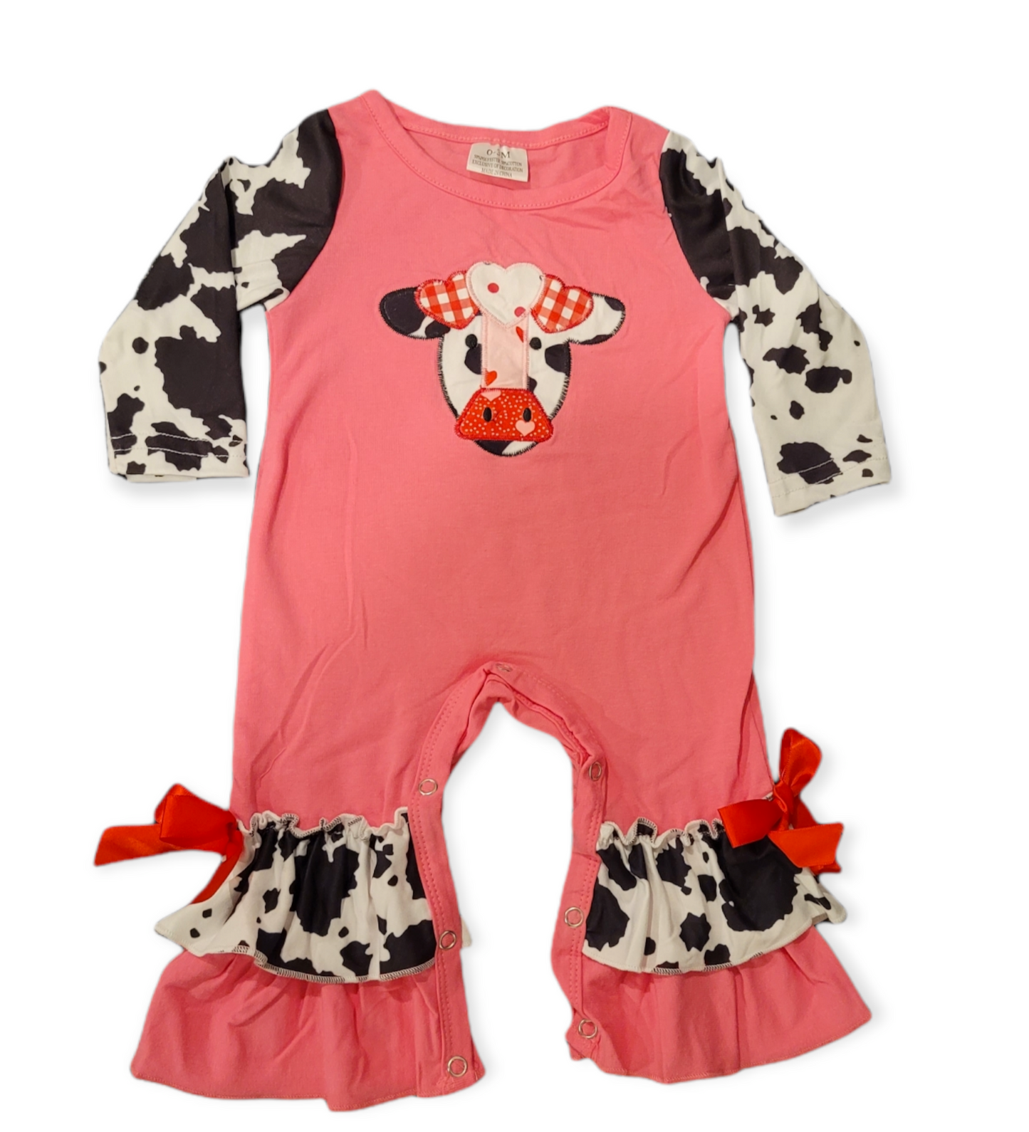 Pink Cow Heart Girls Romper