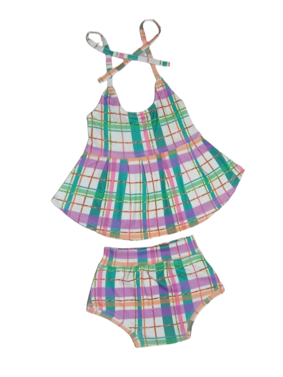 AVA's Pastel Plaid Girls Halter Top with Bummies