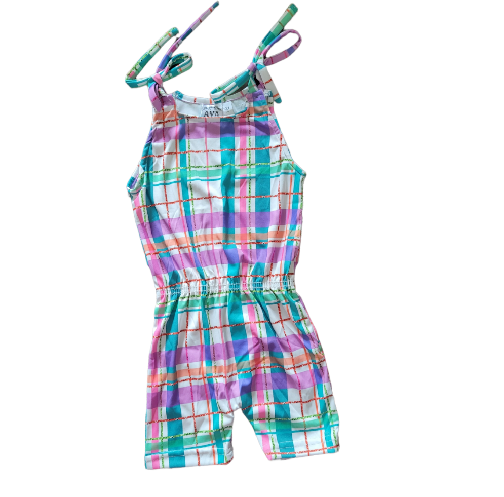 AVA's Pastel Plaid Girls Romper