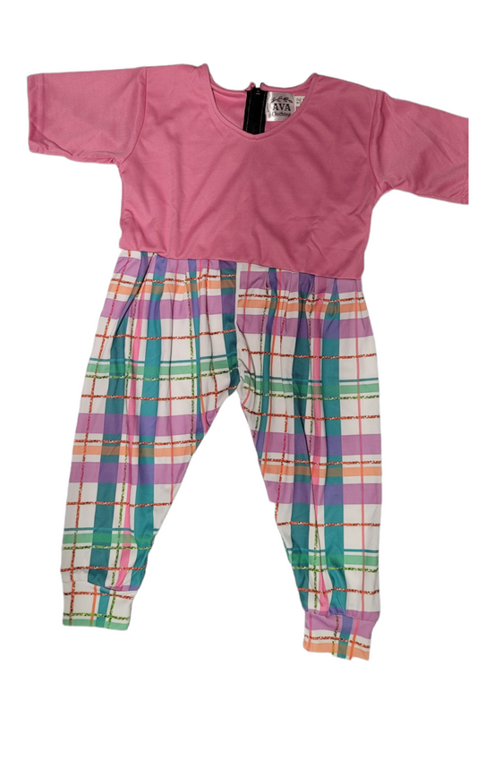 AVA's Pink Plaid Tshirt Jumpsuit