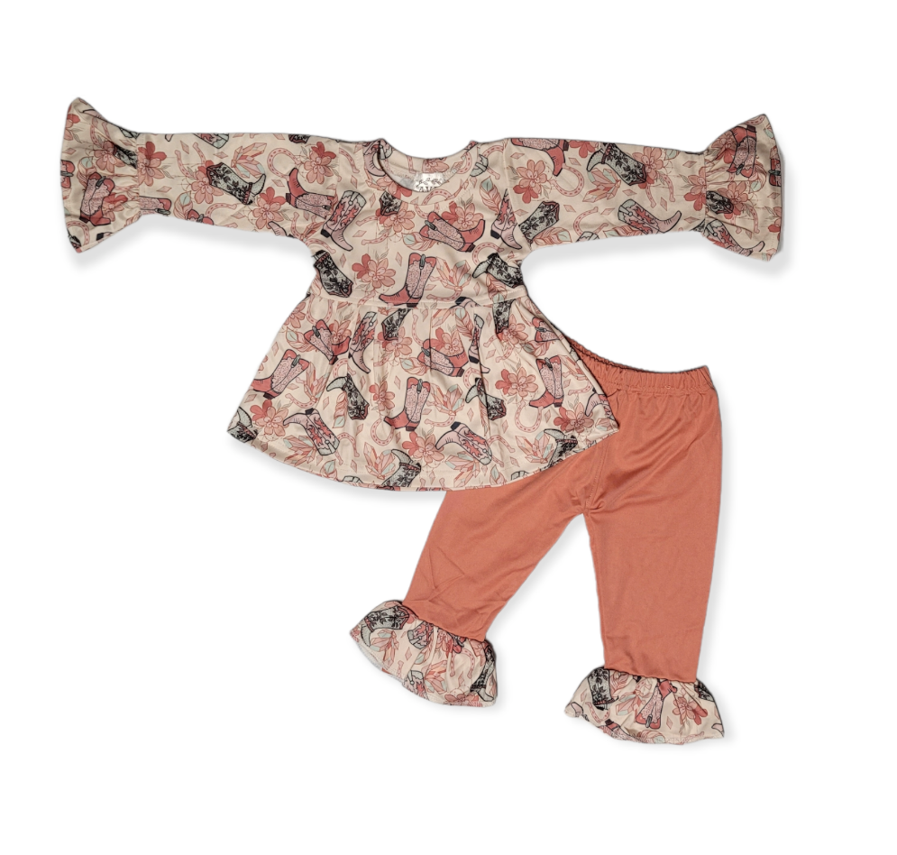 AVA's Western Cowgirl Tunic Top with Ruffle Pant Set