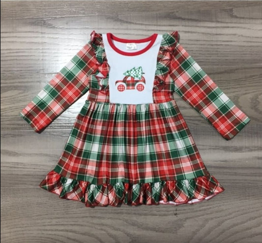 Red Plaid Christmas Ruffle Dress