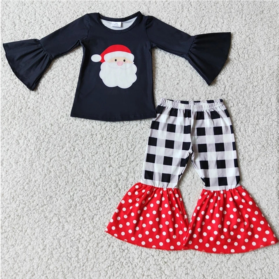 Black Santa Christmas Plaid Outfit Set