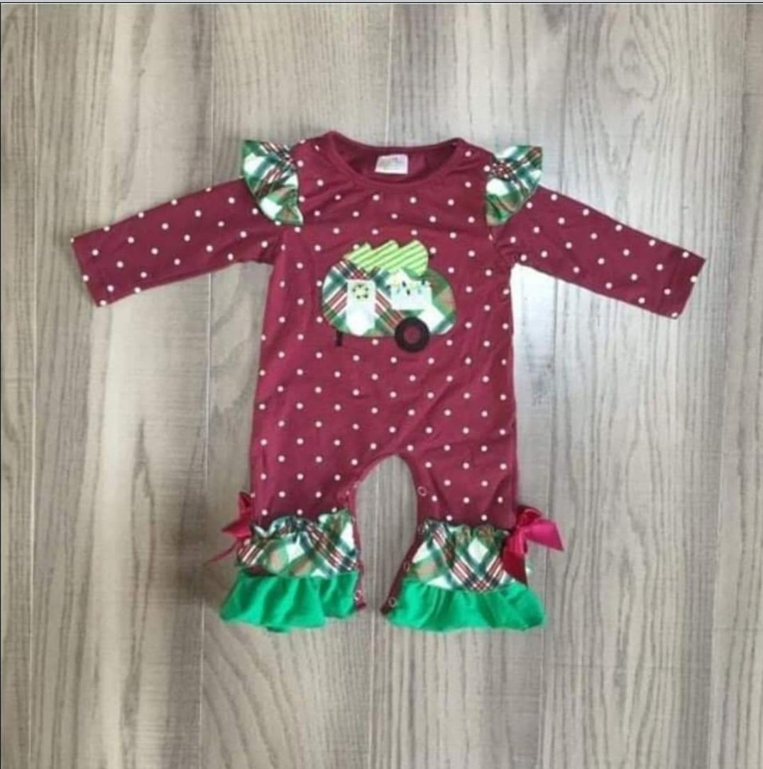 Maroon Polka Dot Camper Christmas Romper