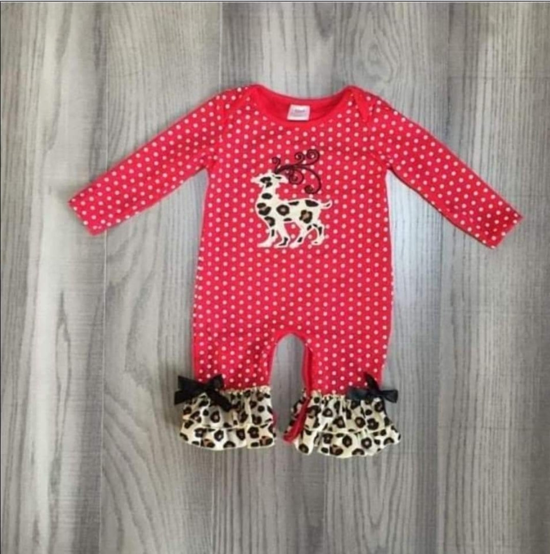 Red Polka Dot Reindeer Christmas Romper