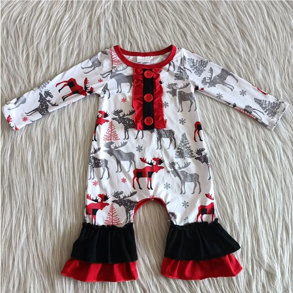 White Reindeer Christmas Romper