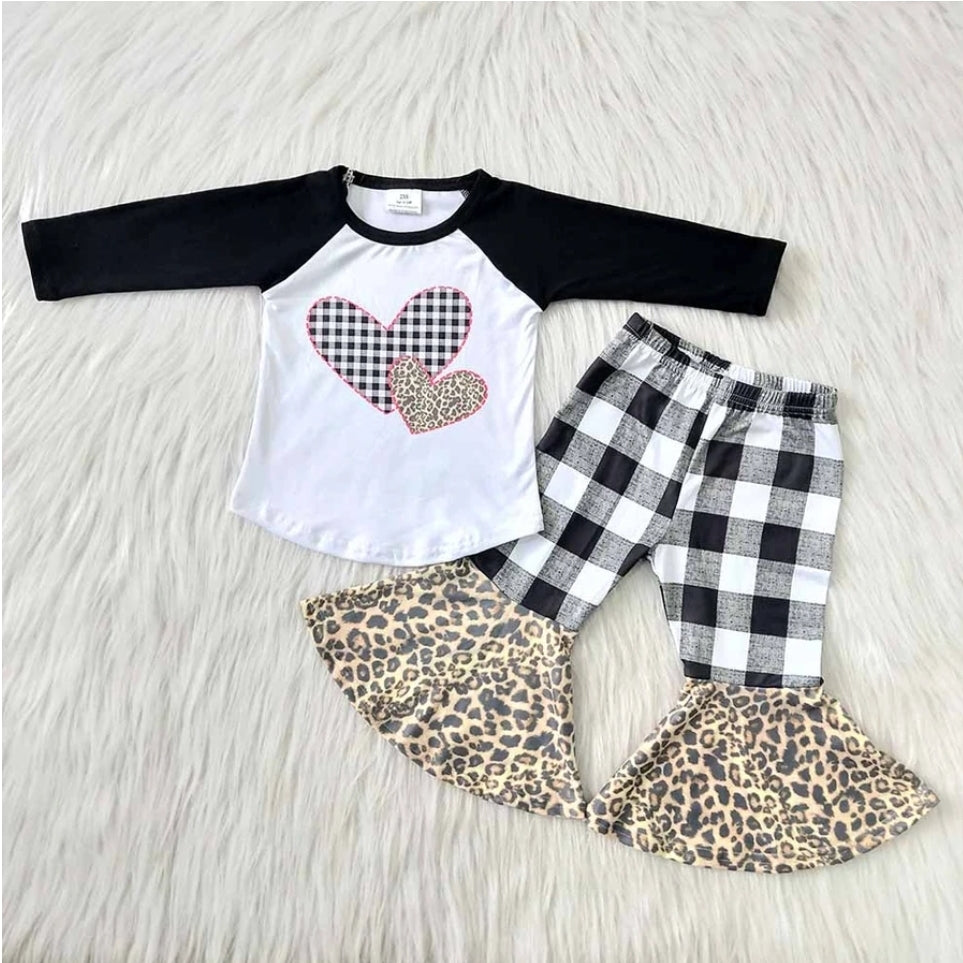 Valentines Black Plaid Girls Outfit Set