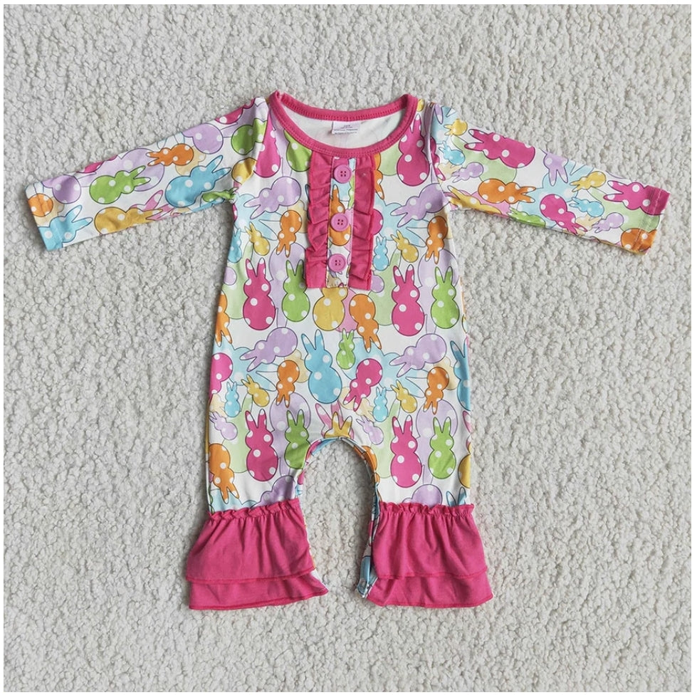 Pink Easter Bunny Girls Ruffle Romper