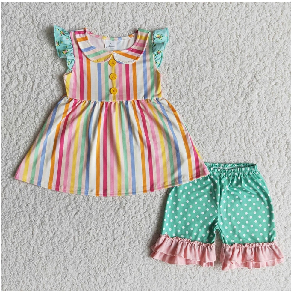 Sripe Girls Shorts Set