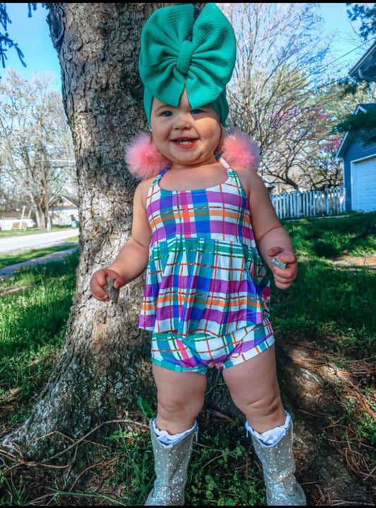 AVA's Pastel Plaid Girls Halter Top with Bummies