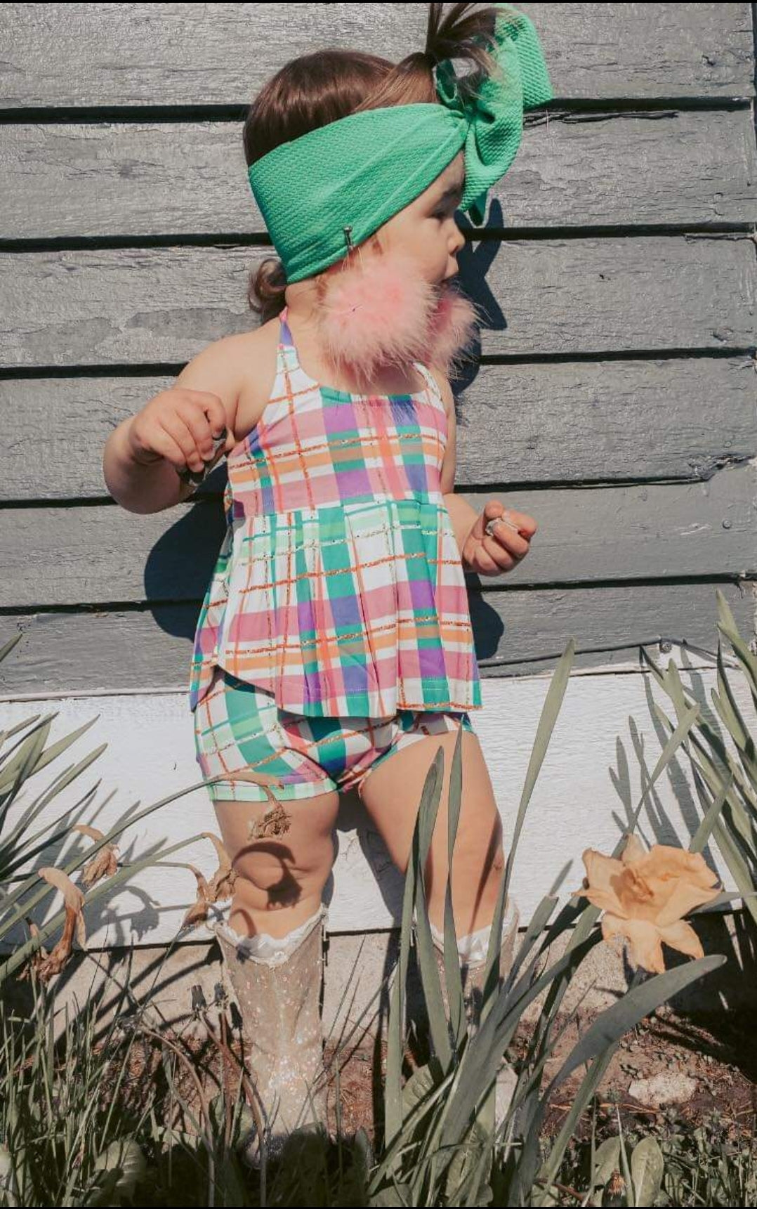 AVA's Pastel Plaid Girls Halter Top with Bummies