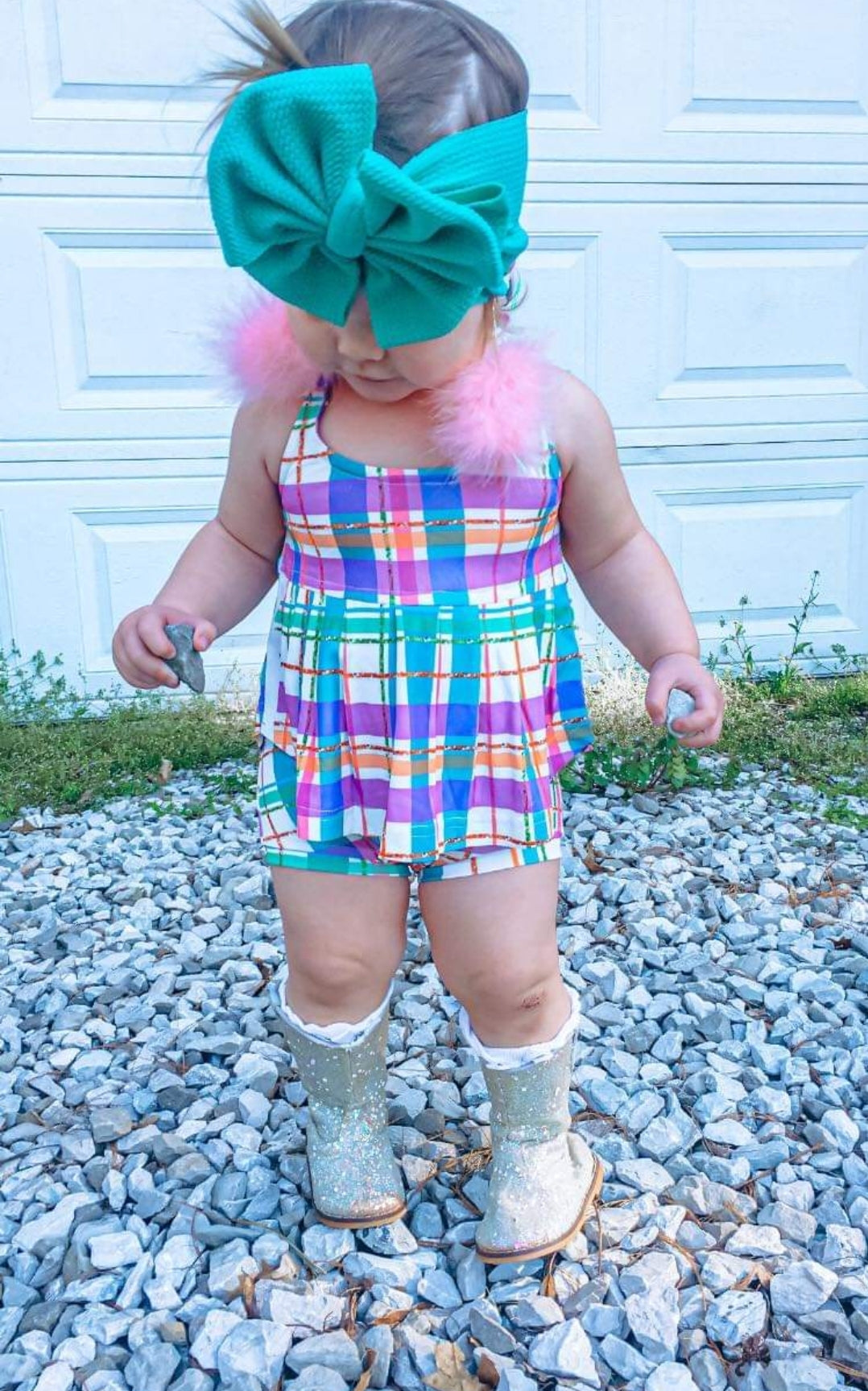 AVA's Pastel Plaid Girls Halter Top with Bummies