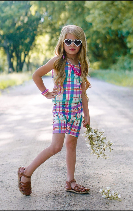 AVA's Pastel Plaid Girls Romper