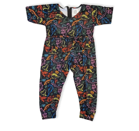 AVA's Black Doodle Dino Jumpsuit