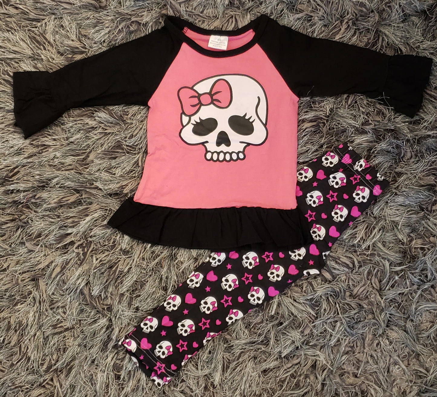 Pink Ghost Print Girls Ruffled Set - AVA Boutique