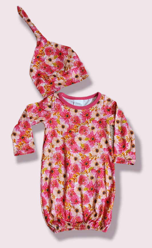 Floral Baby Gown With Hat