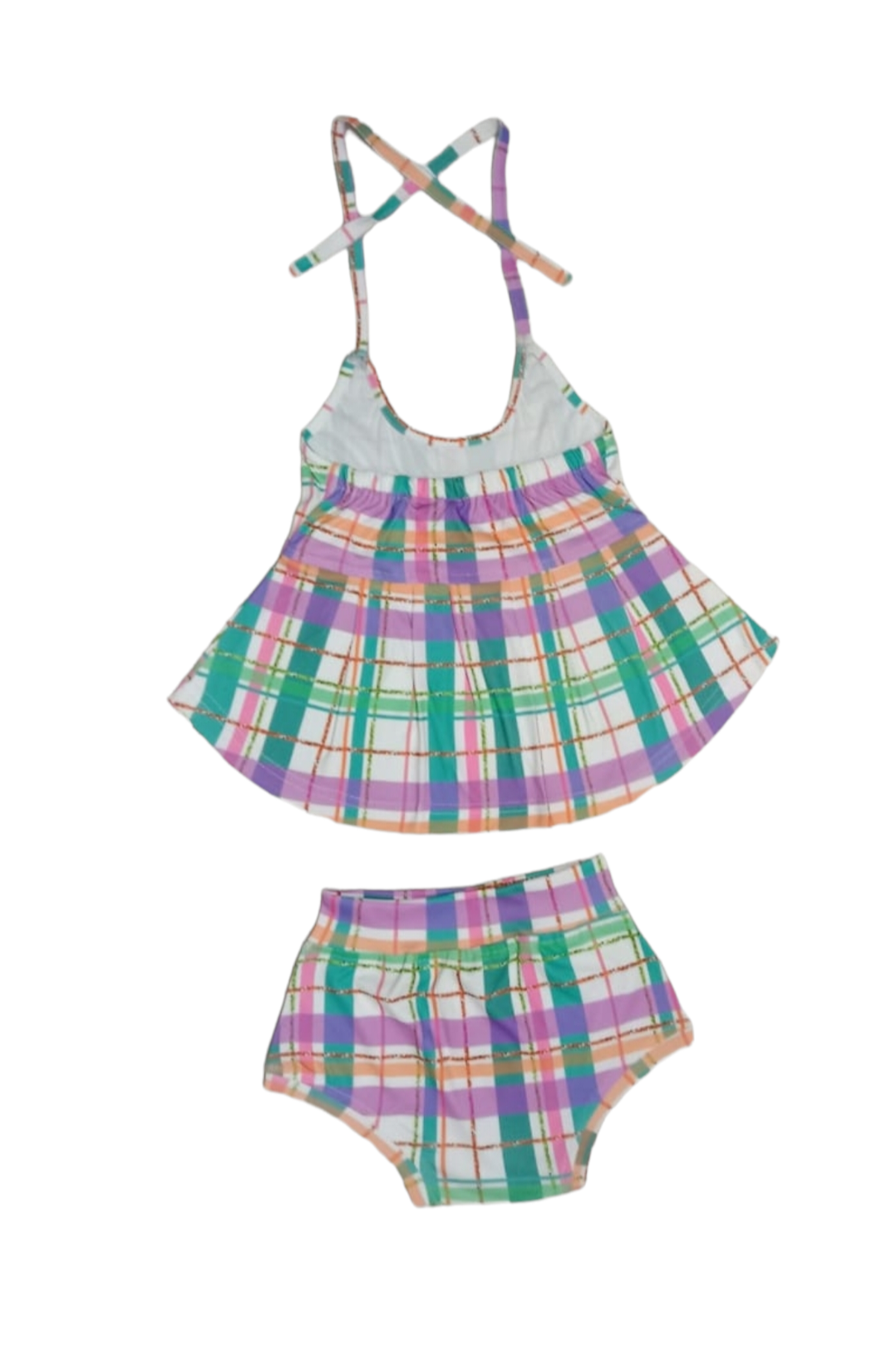 AVA's Pastel Plaid Girls Halter Top with Bummies