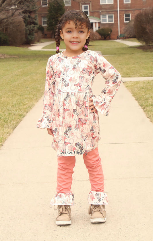 AVA's Western Cowgirl Tunic Top with Ruffle Pant Set