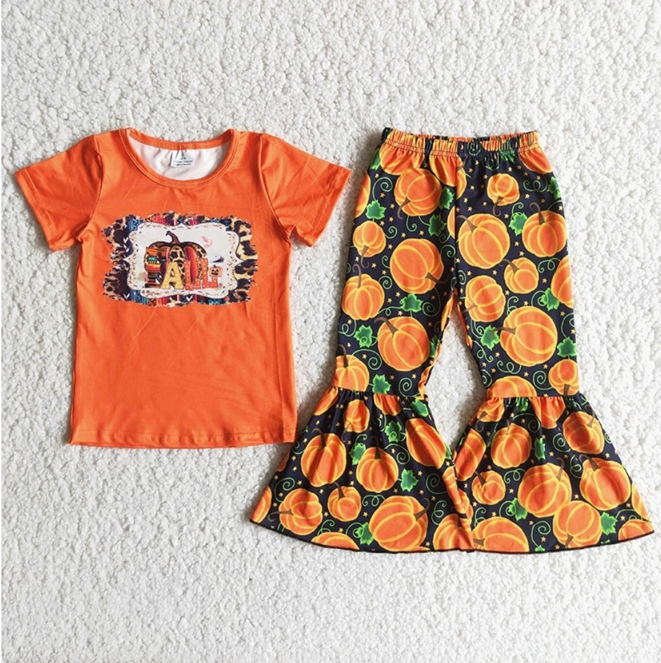 Fall Pumpkin Halloween Bells Outfit Set - AVA Boutique