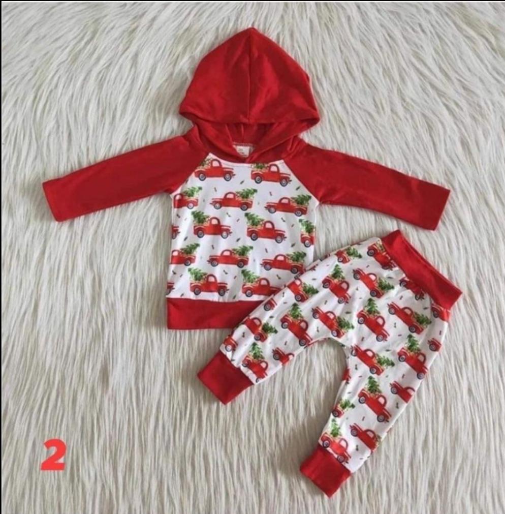 Christmas Truck Boys Hoodie Outfit Set