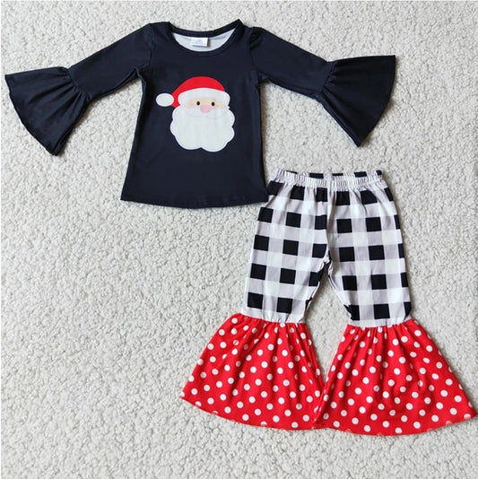 Black Santa Christmas Plaid Outfit Set