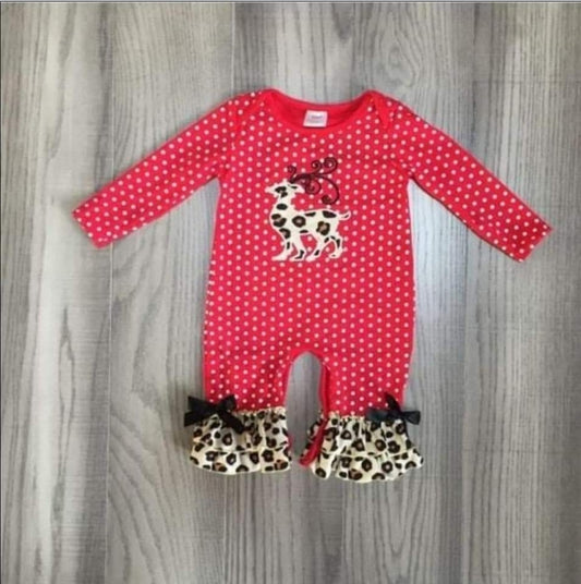 Red Polka Dot Reindeer Christmas Romper