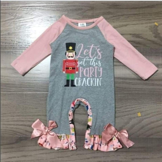 Gray Lets Get This Party Cracking Christmas Romper