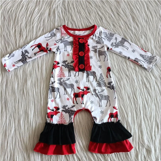 White Reindeer Christmas Romper