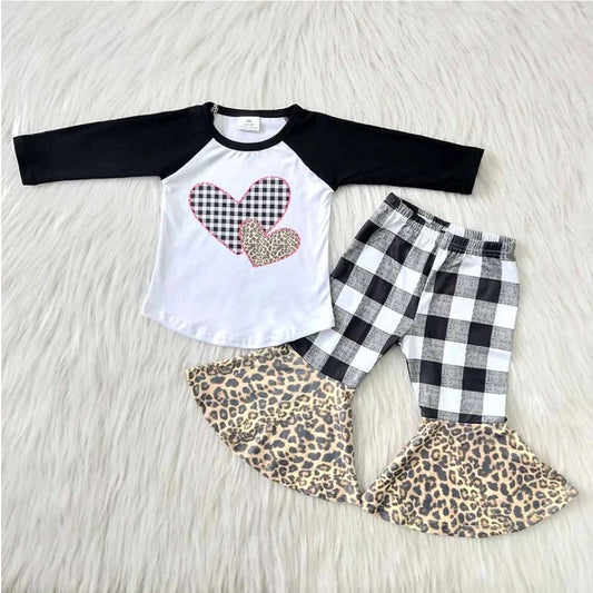 Valentines Black Plaid Girls Outfit Set