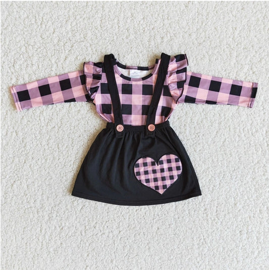 Pink Plaid Suspender Skirt Outfit Set