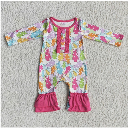 Pink Easter Bunny Girls Ruffle Romper
