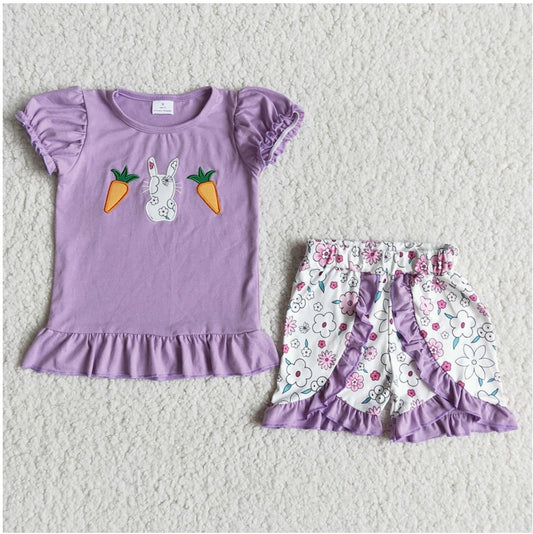 Purple Easter Girls Shorts Set