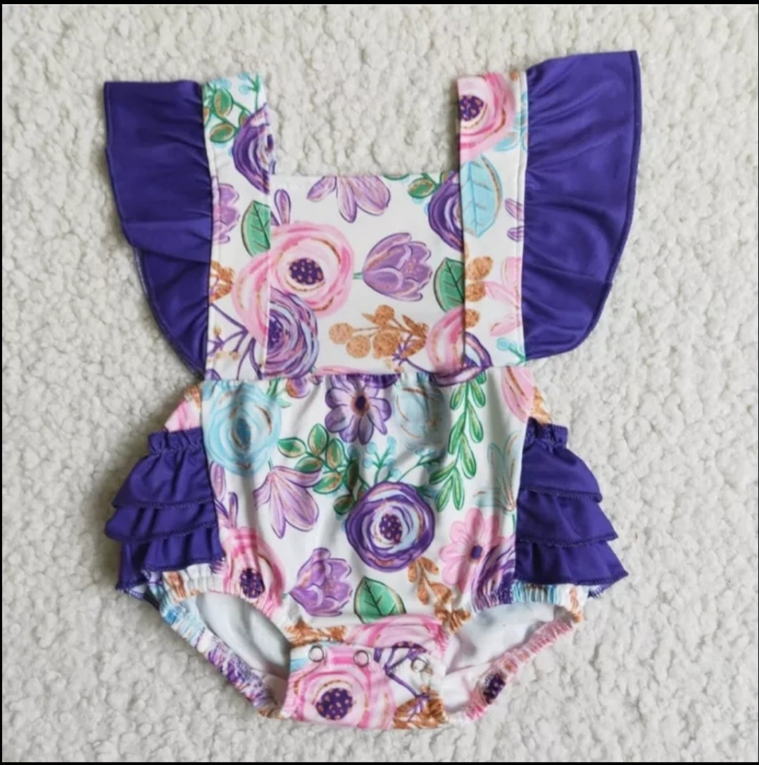 Purple Flower Baby Girls Romper