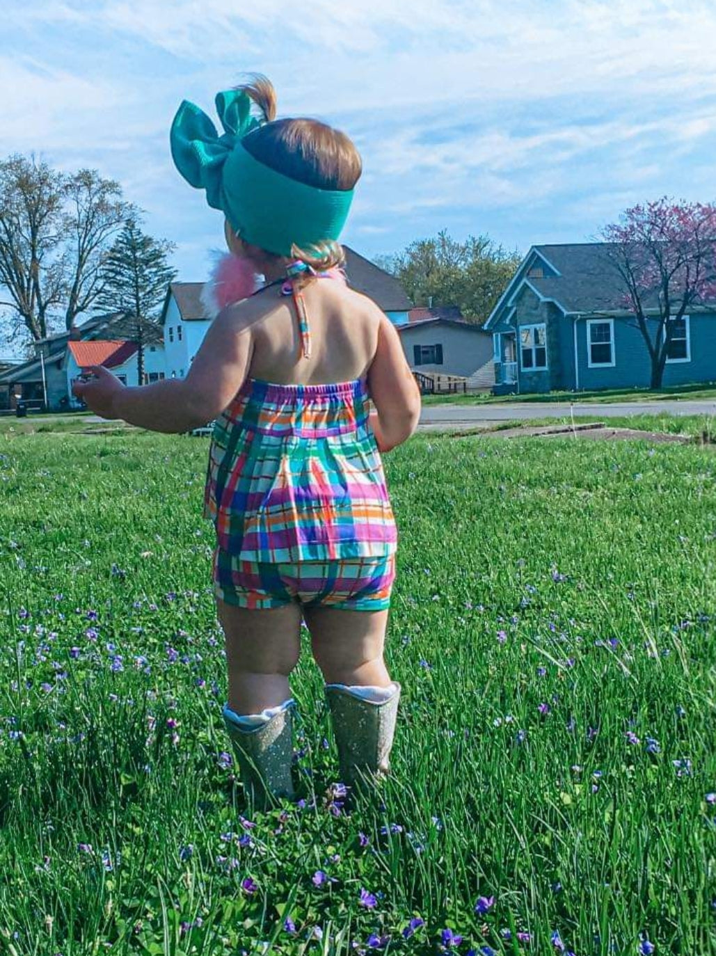 AVA's Pastel Plaid Girls Halter Top with Bummies